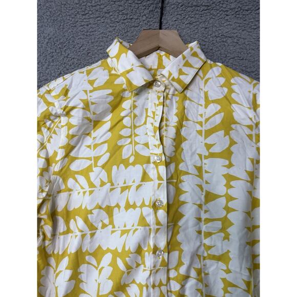 Chicos Button Top 6 Small Floral Art 3/4 Sleeve Yellow Blouse Classic Career 0.5 - Picture 2 of 11